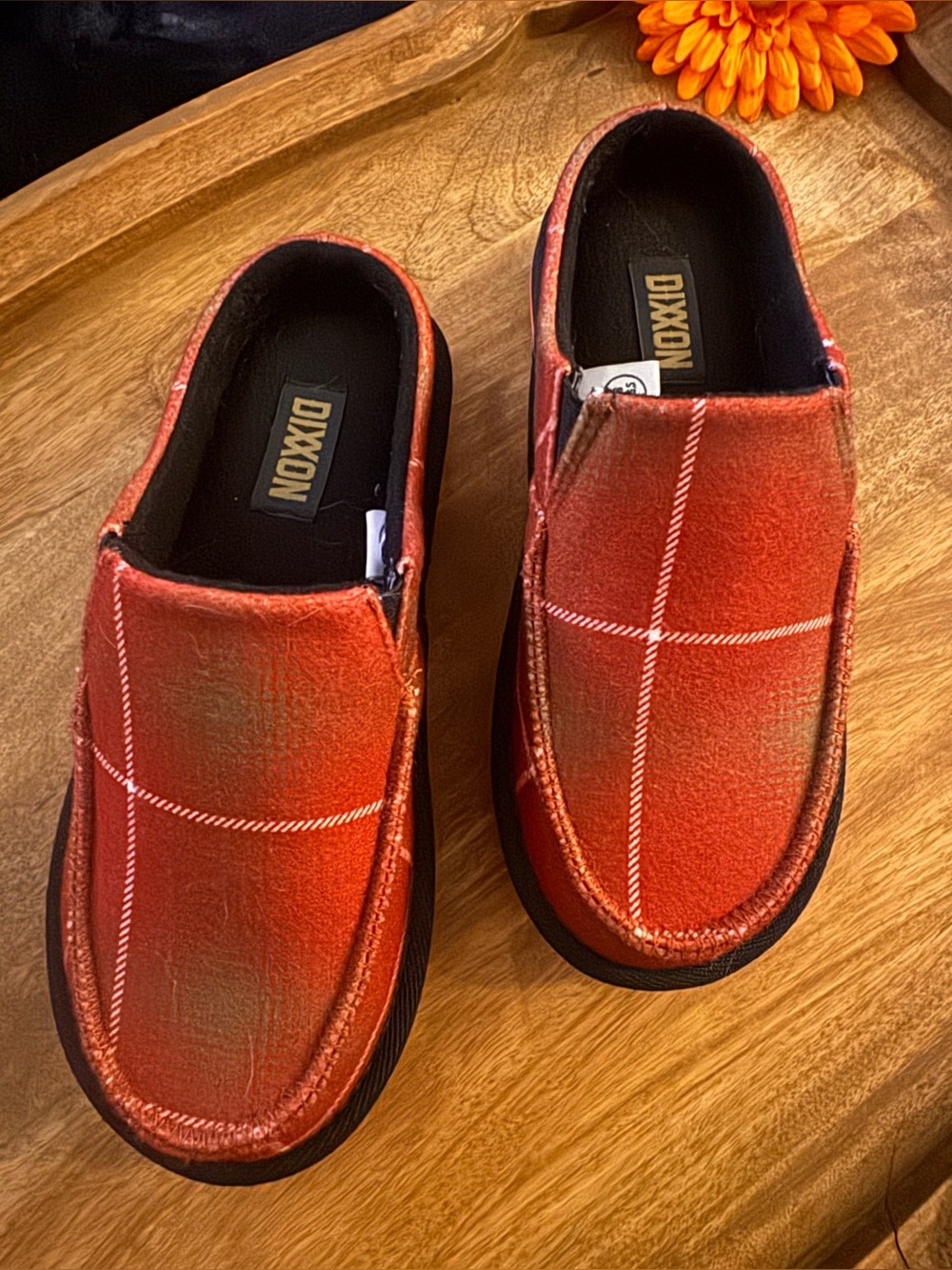 DIXXON Orange Plaid Women's Slip-On House Shoes